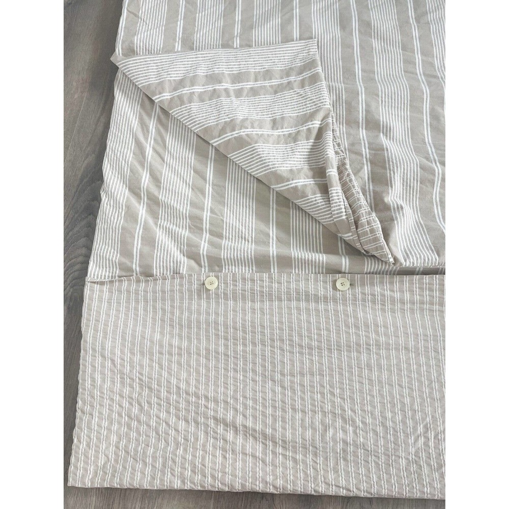 Restoration Hardware Full/Queen Duvet Cover Striped Neutral Sand Cotton EUC